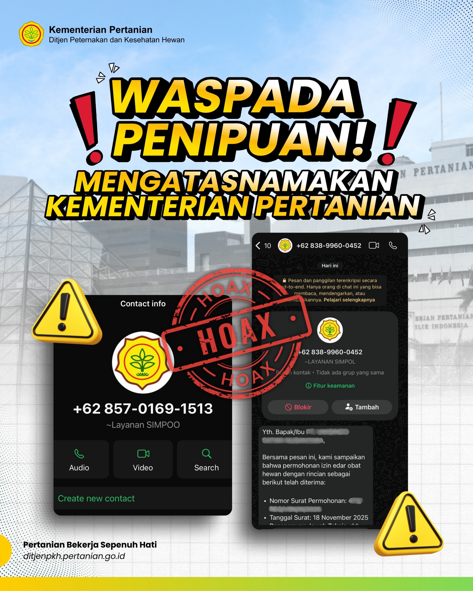 WASPADA PENIPUAN MENGATAS NAMAKAN KEMENTERIAN PERTANIAN